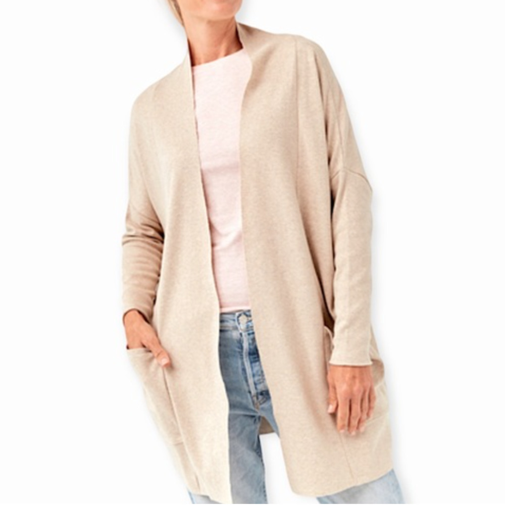 Pact Organic Airplane Cardigan Medium Large M/L Wheat Heather Beige Natural